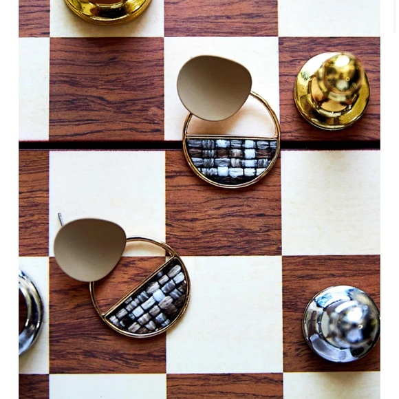 Earrings Irredesident, Gold With Boho Tile, New! - Picture 2 of 4